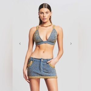 Retrofete - denim embellished top bralette / blue & gold beading - NEW w/o tags